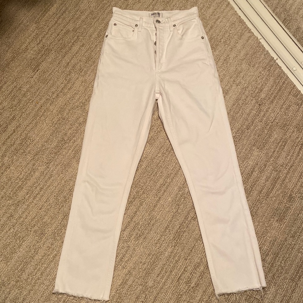Riley High Rise Straight Crop in Blurred White Jeans size 23